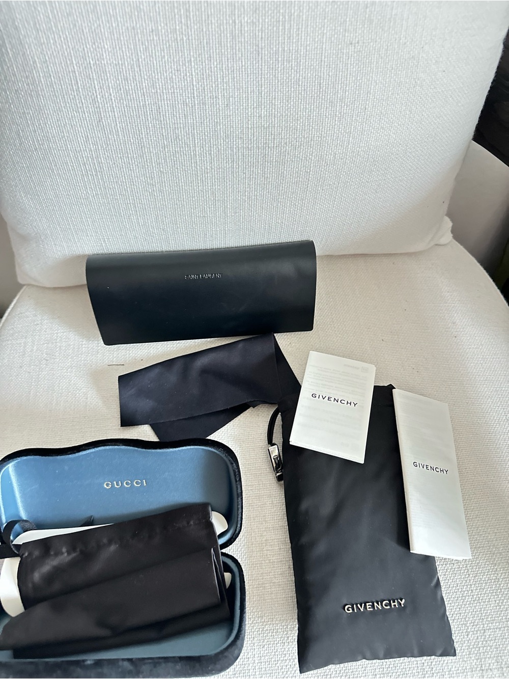 Givenchy and Saind Laurent Gucck Black Sunglasses Pouch and Accessories